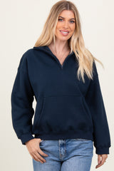 Navy Fleece Oversized Half Zip Pullover