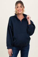 Navy Fleece Oversized Half Zip Maternity Pullover