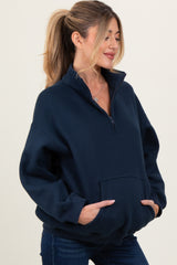 Navy Fleece Oversized Half Zip Maternity Pullover