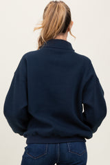 Navy Fleece Oversized Half Zip Maternity Pullover