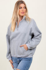 Heather Grey Fleece Oversized Half Zip Maternity Pullover