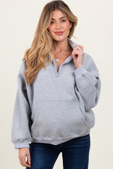 Heather Grey Fleece Oversized Half Zip Maternity Pullover