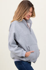 Heather Grey Fleece Oversized Half Zip Maternity Pullover