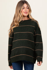 Olive Striped Drop Shoulder Maternity Sweater