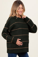 Olive Striped Drop Shoulder Maternity Sweater