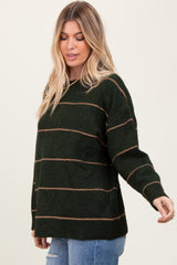 Olive Striped Drop Shoulder Sweater