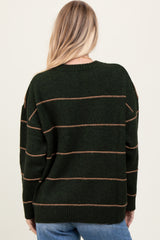 Olive Striped Drop Shoulder Sweater