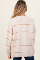 Beige Striped Drop Shoulder Maternity Sweater