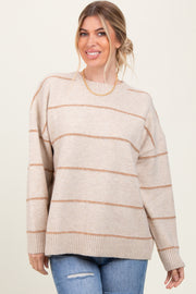 Beige Striped Drop Shoulder Sweater