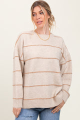 Beige Striped Drop Shoulder Sweater