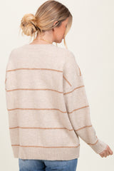 Beige Striped Drop Shoulder Sweater