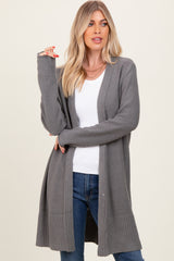 Charcoal Contrast Rib Long Maternity Open Cardigan