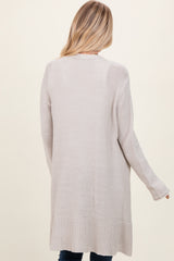 Cream Contrast Rib Long Open Cardigan