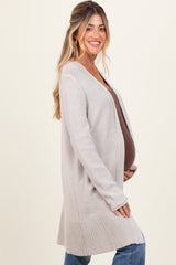 Cream Contrast Rib Long Maternity Open Cardigan