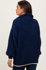 Navy Soft Fuzzy Knit Quarter Zip Maternity Pullover Sweater