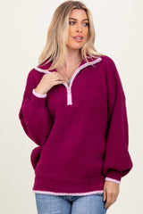 Magenta Soft Fuzzy Knit Quarter Zip Pullover Sweater