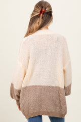 Cream Colorblock Bubble Sleeve Knit Maternity Cardigan