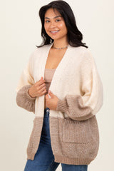 Cream Colorblock Bubble Sleeve Knit Cardigan