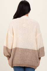 Cream Colorblock Bubble Sleeve Knit Cardigan