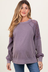 Lavender Lace Inset Exposed Seam Maternity Pullover Top