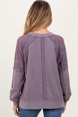 Lavender Lace Inset Exposed Seam Maternity Pullover Top