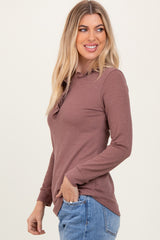 Plum Ruffle Collar Micro Waffle Knit Henley Top