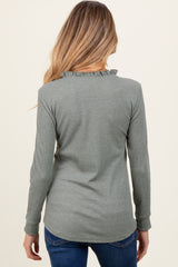 Olive Ruffle Collar Micro Waffle Knit Maternity Henley Top