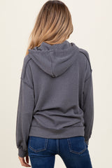 Charcoal Ribbed Front Pocket Maternity Drawstring Hoodie