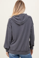 Charcoal Ribbed Front Pocket Drawstring Hoodie