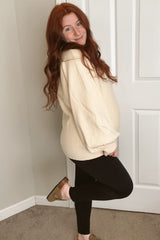 Cream Oversized Bubble Sleeve Maternity Sweater