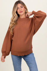 Camel Oversized Bubble Sleeve Maternity Sweater