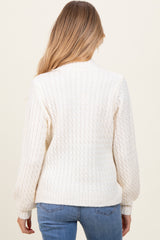 Cream Cable Knit Mock Neck Bubble Sleeve Maternity Sweater