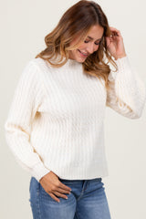 Cream Cable Knit Mock Neck Bubble Sleeve Sweater