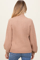 Mocha Cable Knit Mock Neck Bubble Sleeve Maternity Sweater