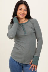 Forest Green Striped Snap Button Henley Maternity Top