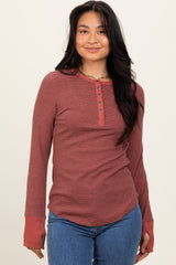 Rust Striped Snap Button Henley Maternity Top