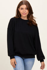 Black Oversized Ribbed Long Sleeve Sweatshirt