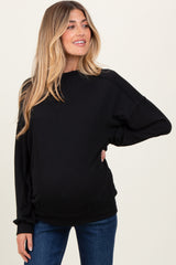 Black Oversized Ribbed Long Sleeve Maternity Sweatshirt