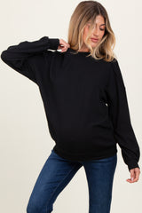 Black Oversized Ribbed Long Sleeve Maternity Sweatshirt