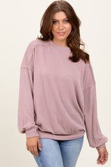 Mauve Oversized Ribbed Long Sleeve Maternity Sweatshirt