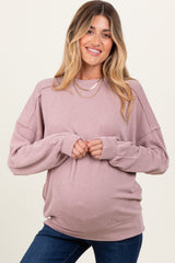 Mauve Oversized Ribbed Long Sleeve Maternity Sweatshirt