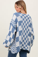 Blue Mixed Check Pattern Chunky Cardigan