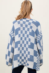 Blue Mixed Check Pattern Chunky Maternity Cardigan