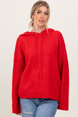 Red Mixed Knit Hooded Sweater