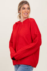 Red Mixed Knit Hooded Sweater