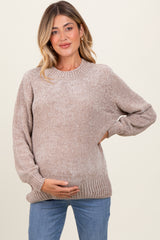 Beige Chenille Knit Maternity Sweater