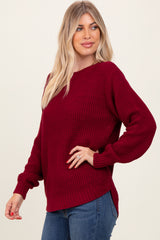 Burgundy Waffle Knit Rounded Hem Sweater