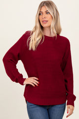 Burgundy Waffle Knit Rounded Hem Sweater