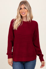 Burgundy Waffle Knit Rounded Hem Maternity Sweater