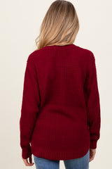 Burgundy Waffle Knit Rounded Hem Maternity Sweater